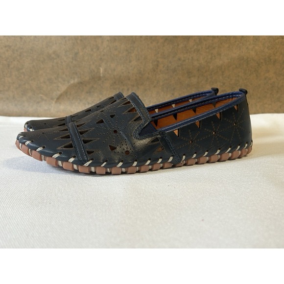 Women Spring Step Fusaro Navy Leather Loafer Arch Support Flats Size 42 (11) - Picture 1 of 7